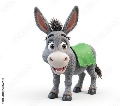 cute little cheerful Arabian donkey. On a white isolated background