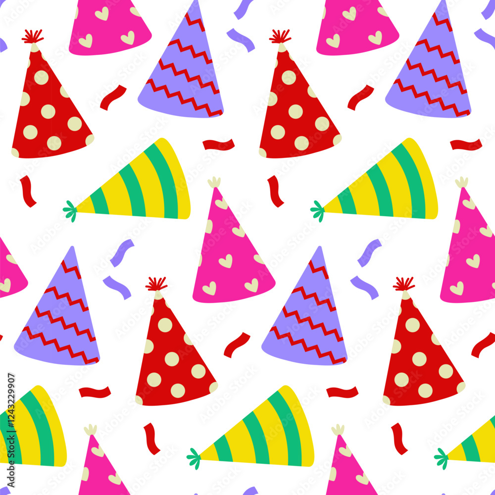 Obraz premium Colorful party hats scattered on a white background for festive celebrations