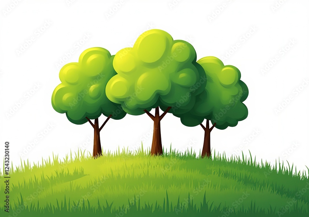 Fototapeta premium Lush Green Trees in Grassy Meadow - Stunning Landscape Photography