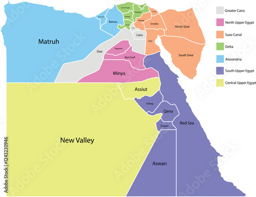 Egypt map and Governorates with english subtitle