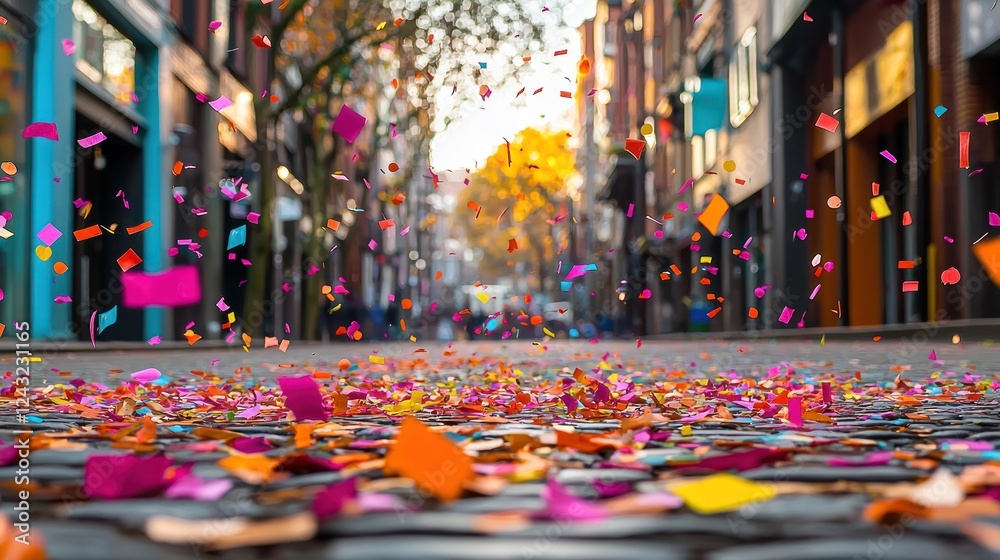 custom made wallpaper toronto digitalColorful Confetti Falling on City Street