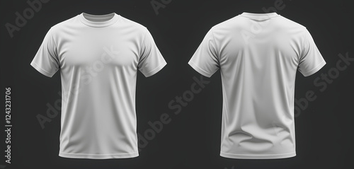  White t-shirt mockup – front and back view, blank gym clothing template on black background
