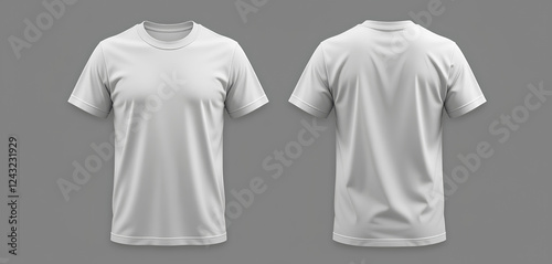  White t-shirt mockup – front and back view, blank gym clothing template on grey background
