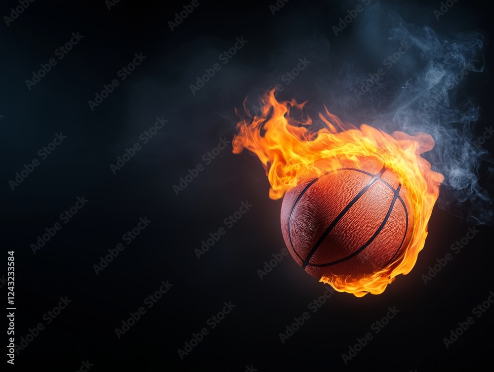 Blazing Basketball with Intense Flames and Smoke on a Dark Background Blazing Basketball with Intense Flames and Smoke on a Dark Background