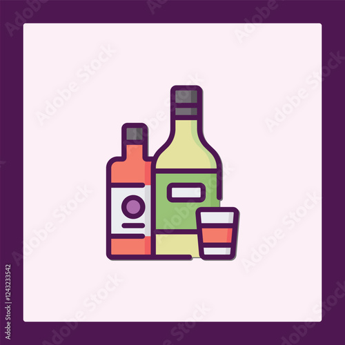 Alcoholic Beverage Icon Set: Bottles and Shot Glass