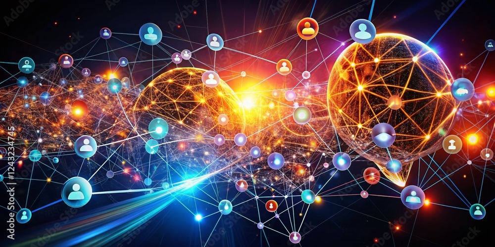Obraz premium Abstract Low Light Connected Speech Bubbles: Online Communication Network