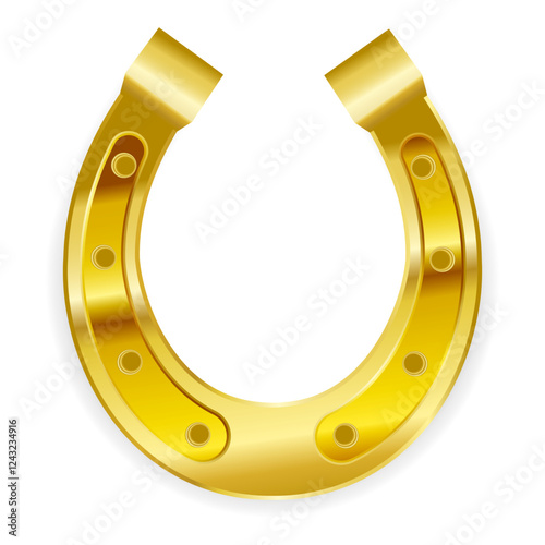Golden horseshoe isolated on white background. Vector illustration