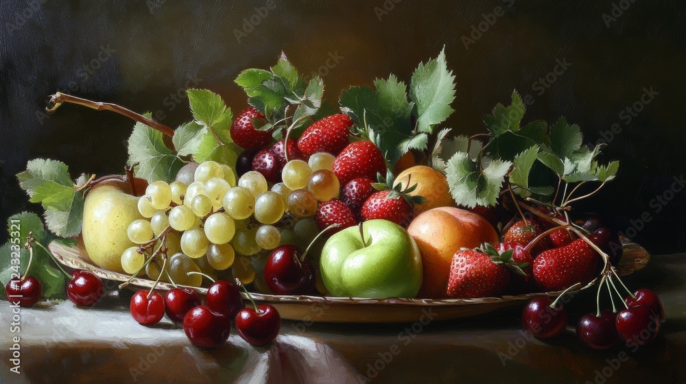 A selection of Summer fruits including green and red grapes, apricots, green apple, strawberry, red cherries and pear. A selection of Summer fruits including green and red grapes, apricots, green apple, strawberry, red cherries and pear.