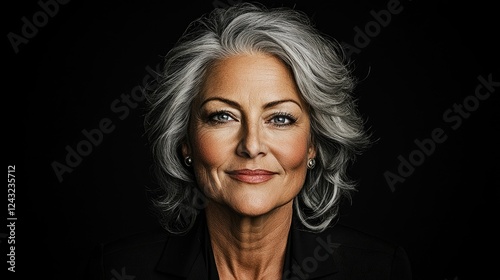 Elegant mature woman with gray hair and a calm expression