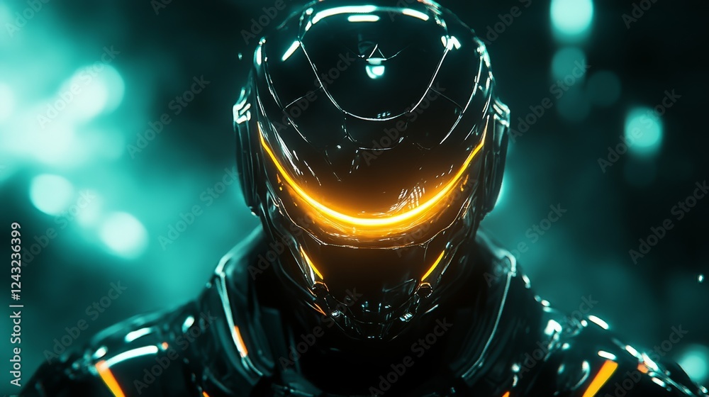 AI robot head with the text 