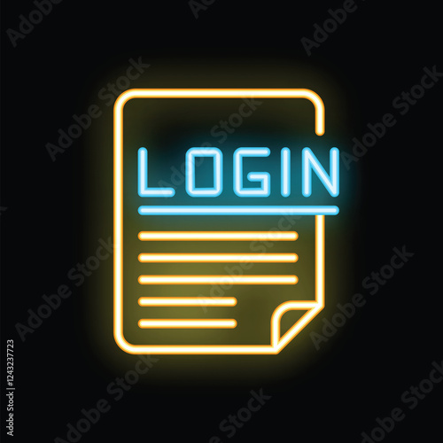 Neon login form icon glowing, concept of user account, login, identification and registration