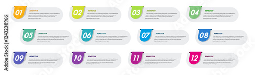 Bullet points numbers from 1 to 12 list markers colorful trendy typography vector