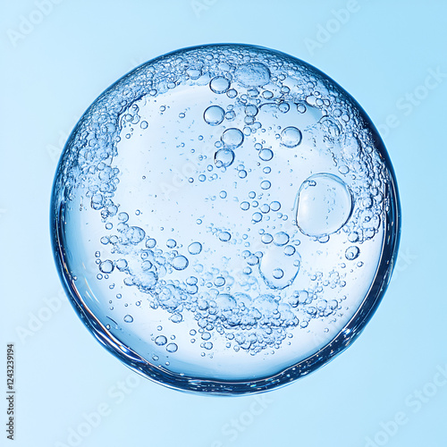 An aestheic minimal water bubble taken from a microscope, white and blue colour scheme

