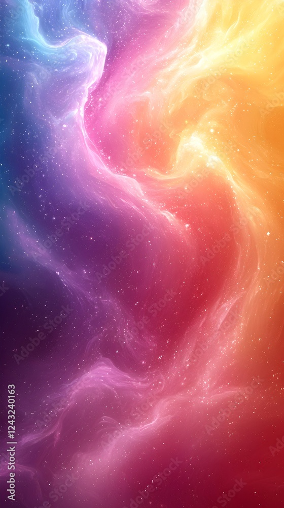 Fototapeta premium A vibrant cosmic swirl of colors blending seamlessly, featuring shades of pink, purple, and orange against a shimmering starry backdrop, creating a mesmerizing galactic scene.
