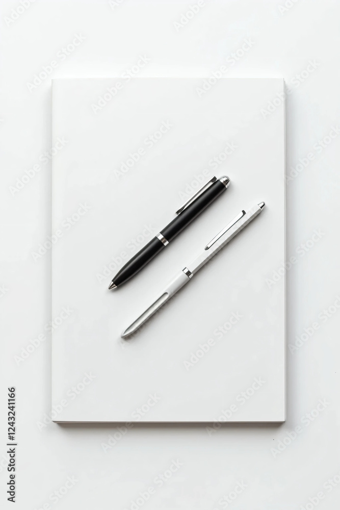 A Sleek Black Pen with Silver Accents Resting Diagonally on a Blank Notebook – Minimalist Composition with Soft Shadows, Glossy Finish, and a Professional Aesthetic A Sleek Black Pen with Silver Accents Resting Diagonally on a Blank Notebook – Minimalist Composition with Soft Shadows, Glossy Finish, and a Professional Aesthetic