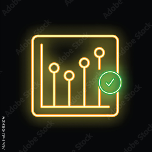 Neon yellow and green glowing icon of settings sliders with check mark confirming successful configuration