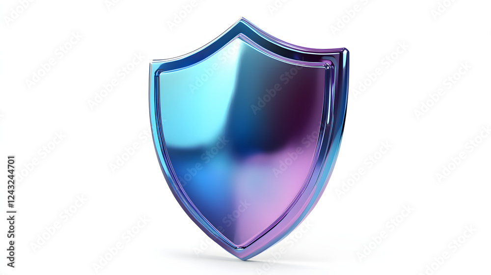 Shield depicting protection. shield 3d icon. Protection, defense and security concept symbol: blue and purple shield on isolated on white background