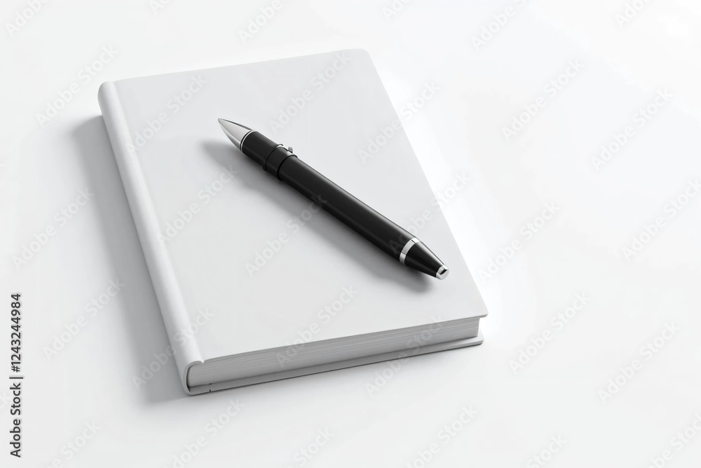 A Sleek Black Pen with Silver Accents Resting Diagonally on a Blank Notebook – Minimalist Composition with Soft Shadows, Glossy Finish, and a Professional Aesthetic A Sleek Black Pen with Silver Accents Resting Diagonally on a Blank Notebook – Minimalist Composition with Soft Shadows, Glossy Finish, and a Professional Aesthetic