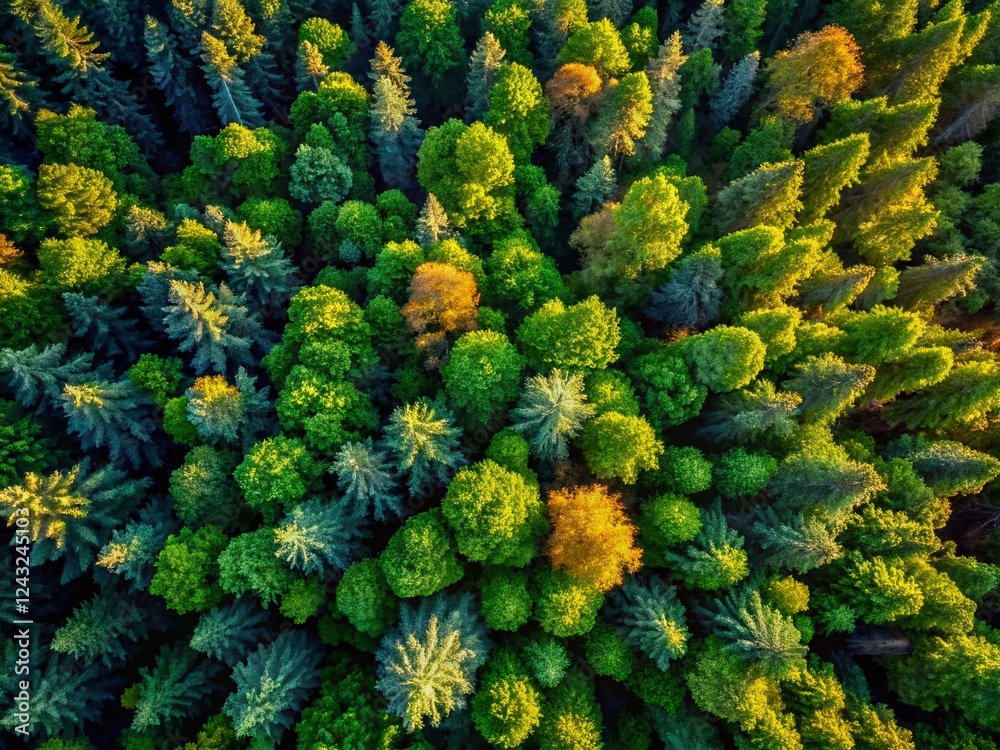 Naklejka premium Aerial Drone Shot of Lush Forest Canopy, High-Resolution Nature Photography