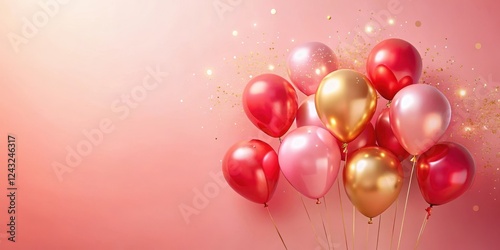 Wallpaper Mural Festive Pink and Gold Balloons with Sparkling Confetti on a Soft Background Torontodigital.ca