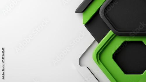 Abstract Geometric Design with Green Black and White Hexagons