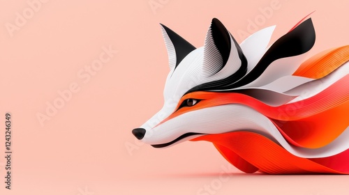 Abstract Geometric Fox in Pink and Orange