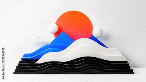 Abstract Geometric Mountain Landscape with Sunset