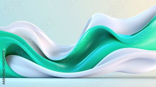 Abstract Green And White Fluid Waves 3D Render