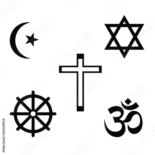 World religion symbols icon set. Signs of major religious groups and religions. 