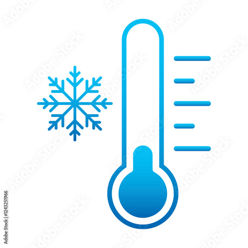 Cold temperature icon, keep frozen label, thermometer with snowflake vector illustration on white background. Cold Weather Flat Sign. Storage in refrigerator and freezer. Weather forecast snowy winter