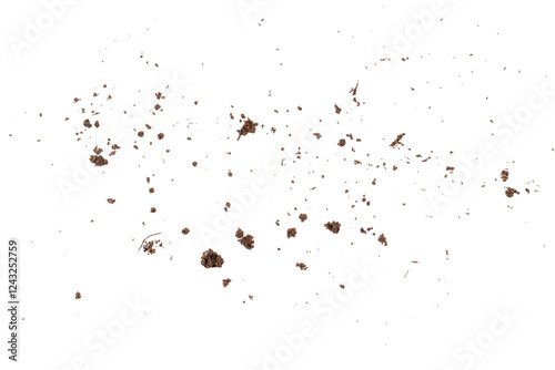 soil powder flying and dust pile, brown dirt ground powder, graphic element isolated on a transparent background
