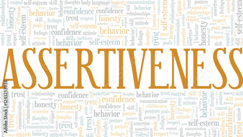 Assertiveness word cloud conceptual design isolated on white background.