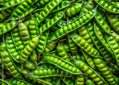 Aerial View of Raw Peeled Petai Beans, Stinky Beans, Bitter Beans, Parkia Speciosa