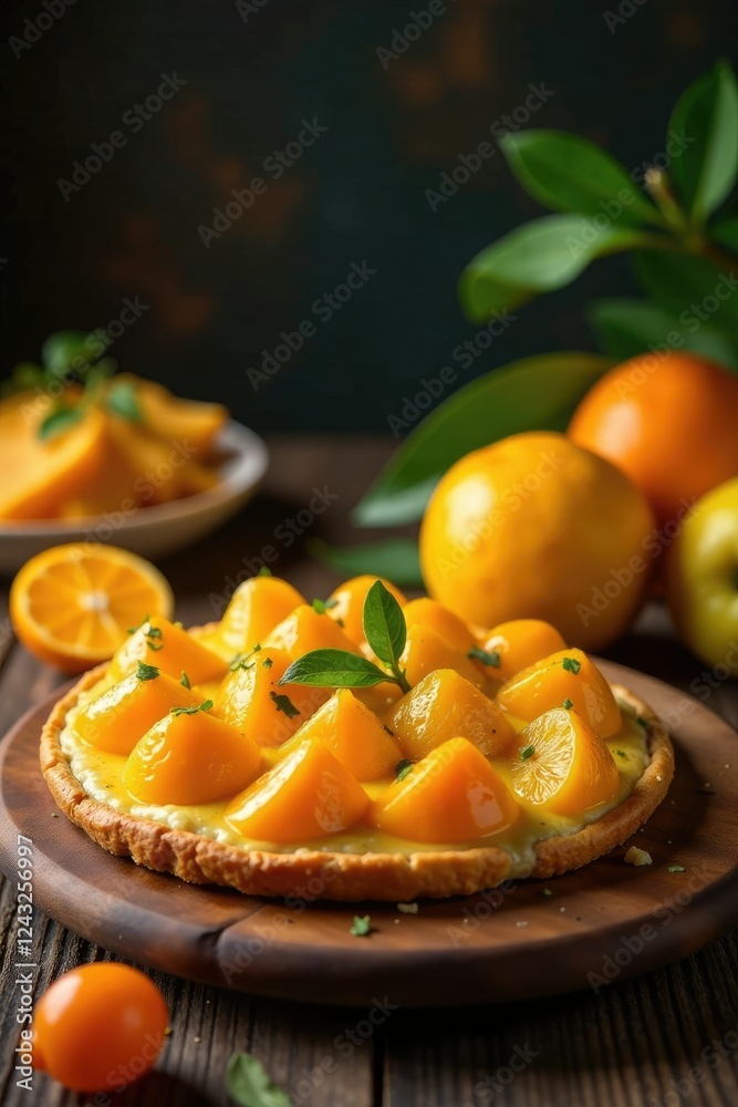 Comida para presentar en una mesa con naranjas y manzanas, panes, comida Comida para presentar en una mesa con naranjas y manzanas, panes, comida