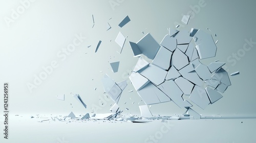 Shattered White Cubes Explosion Abstract 3D Rendering