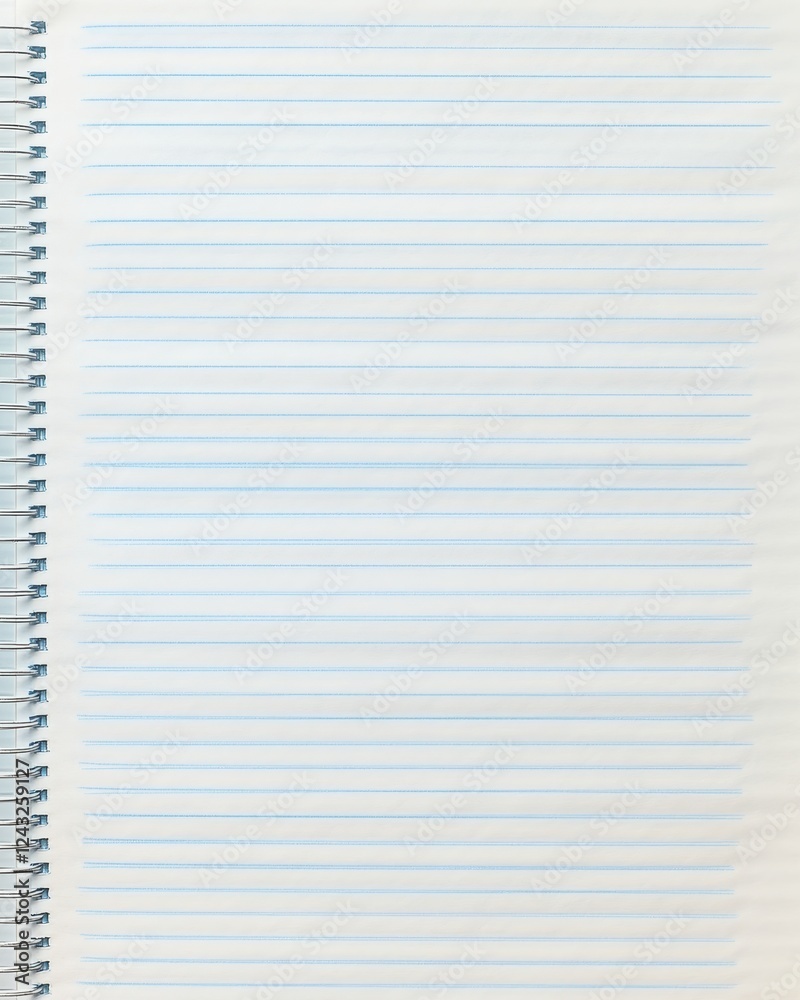 Blank spiral notebook, lines, white background, writing, school Blank spiral notebook, lines, white background, writing, school