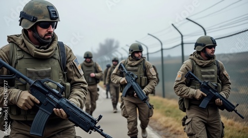 Ukrainian Border Checkpoint With Armed Soldiers and Refugees Crossing