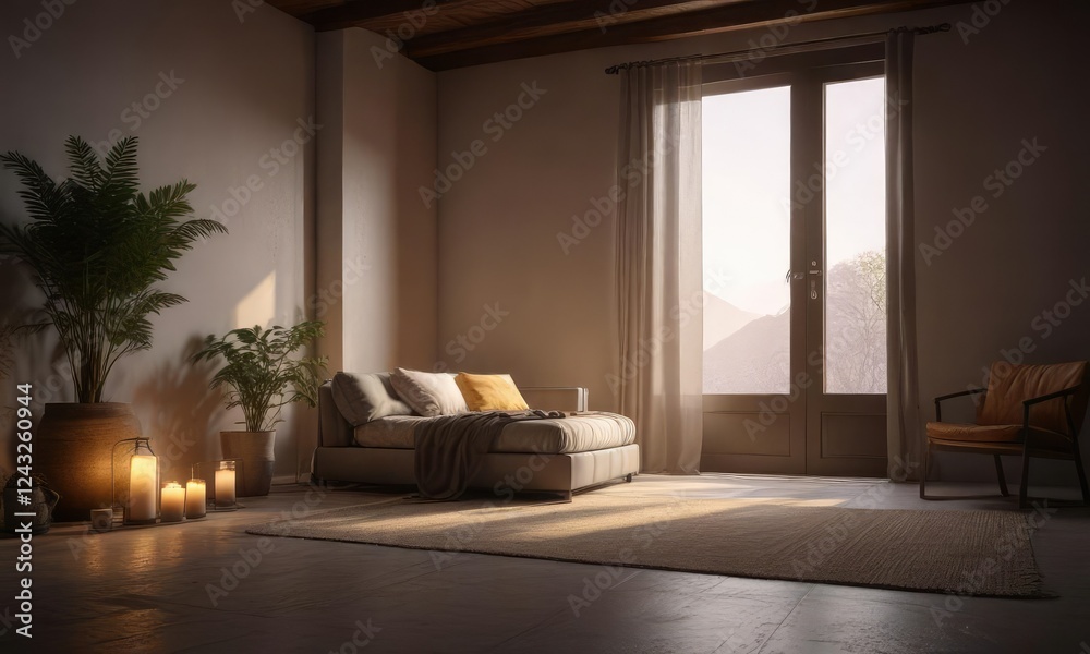 Fototapeta premium Subdued colors and soft lighting create a serene atmosphere, visual art, soft textures, tranquil, delicate details