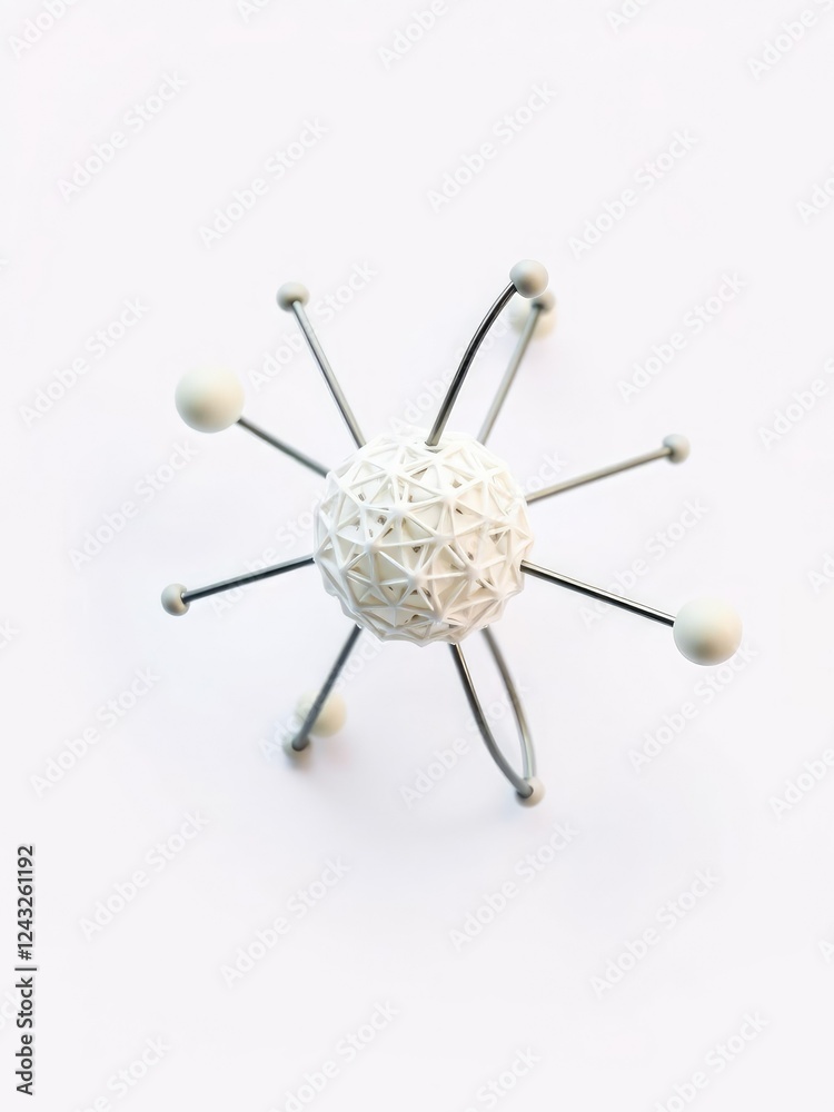 Sulfur isotope atom model on a plain white backdrop, physics, neutrons, laboratory Sulfur isotope atom model on a plain white backdrop, physics, neutrons, laboratory