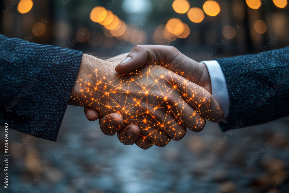 A business handshake symbolizing a cybersecurity partnership. Bright lighting, contrast