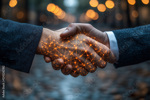 Obraz na płótnie A business handshake symbolizing a cybersecurity partnership. Bright lighting, contrast w salonie