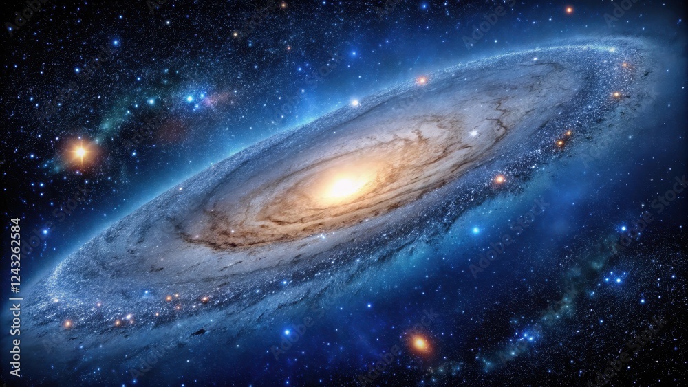 Fototapeta premium Dark blue night sky with Andromeda Galaxy and stars, celestial bodies, universe, celestial bodies, universe, galaxy