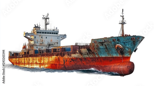 Color-Cut Cargo Ship on Transparent .PNG Background