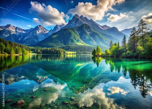 Austrian Lake Stubenberg Double Exposure: Serene Waterscape & Alpine Majesty photo