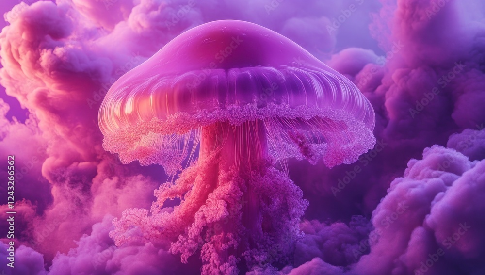 Obraz premium Enigmatic Purple Jellyfish in a Dreamlike Underwater World