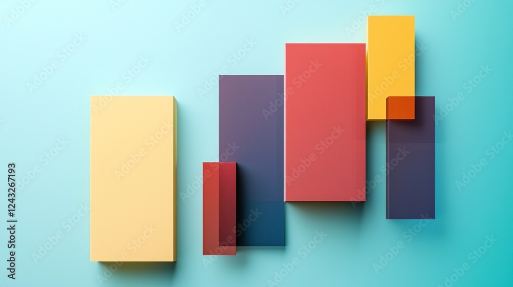 Abstract Geometric Shapes in Pastel Colors on Blue Background Abstract Geometric Shapes in Pastel Colors on Blue Background