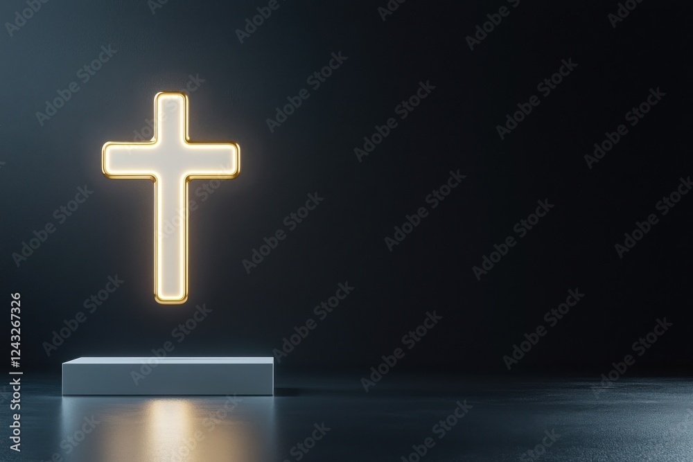 A glowing neon cross illuminated against a dark background, symbolizing faith and spirituality. A glowing neon cross illuminated against a dark background, symbolizing faith and spirituality.