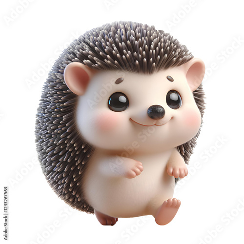 3D Cute hedgehog isolated on white background