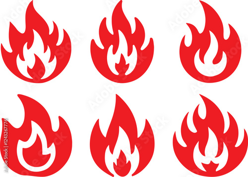 Fire icon silhouette vector set. Fire flame logo vector illustration