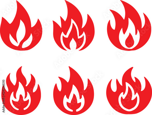 Fire icon silhouette vector set. Fire flame logo vector illustration